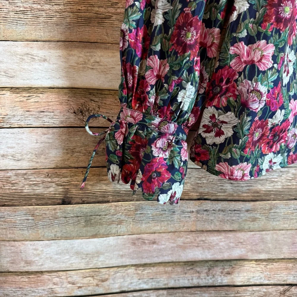 J. Crew Women's Scalloped Sleeve Top in Liberty Poppy Amelie Floral Blouse Sz S - Picture 3 of 10